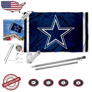 Tangle-Free Dallas Cowboys Flag Pole with Adjustable Bracket - Outdoor Display - Picture 1 of 8