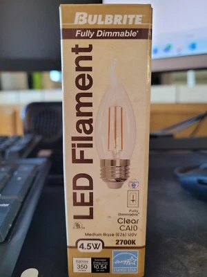 Bulbrite LED Filament 4.5w 2700 K Clear CA10 - Medium Base E26 120V - Image 1 of 3