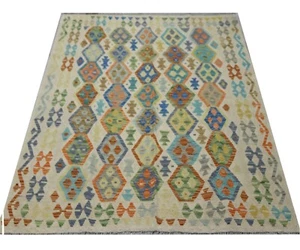Genuine Afghan Tribal Multi Colour Handmade Wool Kilim Area Rug 162x203 cm - Picture 1 of 3