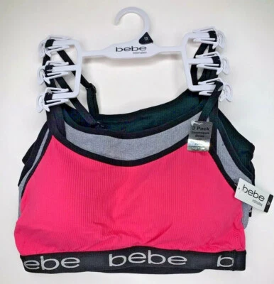 Bebe 3 pack adjustable strap comfort bra set plus size 1X pink gray black - Image 1 of 4