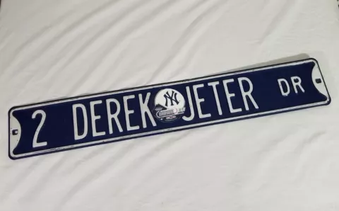 Vintage 2 DEREK JETER DR Metal Street Sign Rare Thick Steel Embossed & Magnet Cover