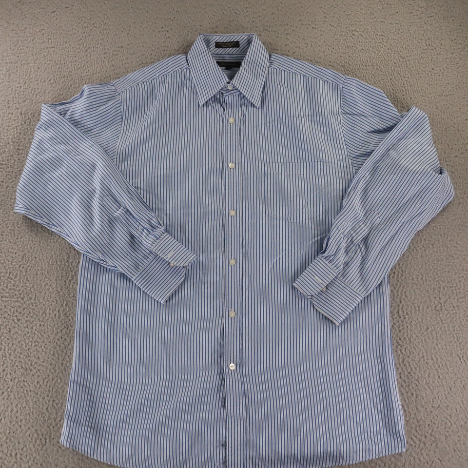 Рубашка мужская John W Nordstrom L синяя в полоску 100% хлопок на пуговицах египетская Италия - Изображение 1 из 4