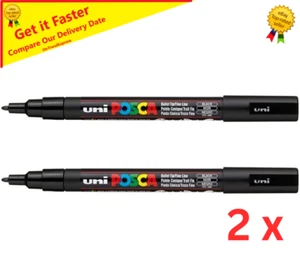 2 x BLACK UNI Posca Paint Pens PC3M Fine Bullet Tip 0.9mm - 1.3mm PC3MBK - Picture 1 of 9