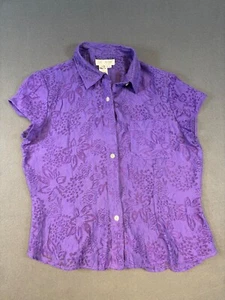 Camisa Coldwater Creek Petite PM Púrpura Crepé Floral Burnout Transparente Abotonada - Imagen 1 de 10