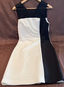 LADIES SANDRA DARREN BK WHITE ILLUSION BK TOP DRESSY DRESS SZ 6 ZIP MINT COND - Picture 1 of 12