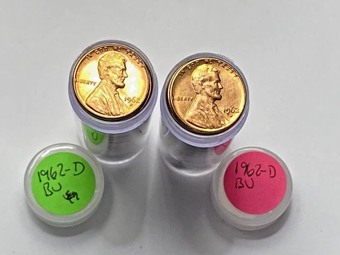 Lot of 2 Rolls Original Rolls 1962-D Lincoln Memorial Cents BU Brick Red Cover