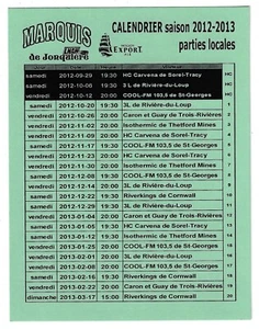 RARE 2012-13 Jonquiere Marquis LNAH FRENCH Hockey Schedule !!! Molson Export - Picture 1 of 1