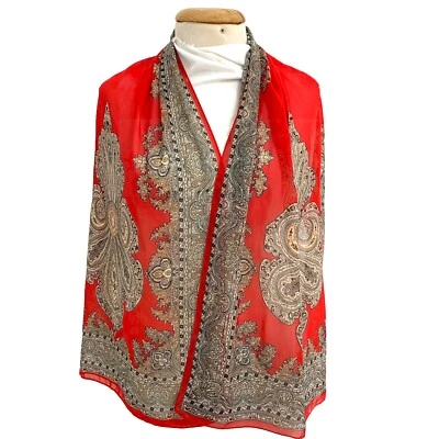 Bufanda de poliéster RECTÁNGULO ROJO BOHEMIO PAISLEY SIN MARCA 60/20 pulgadas #a26 Foto 1 de 3