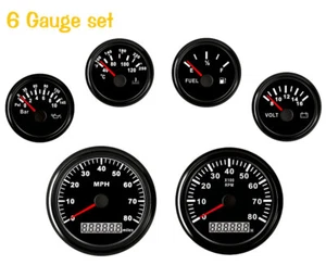 6 Gauge Set with Sender 80MPH Speedo Tacho Fuel Temp Volt Oil Pressure USA STOCK - Picture 1 of 10