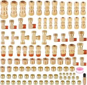 119PCS DOT Air Brake Line Fittings,Brass Compression Air Nylon Tubing Fittings A - Picture 1 of 6