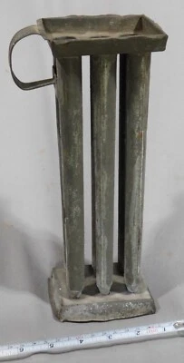 Antique primitive candle mold pressed tin soldered 19th century six tubes holes - Image 1 of 4