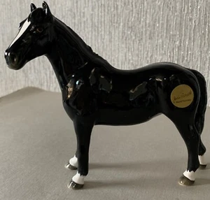 JOHN BESWICK HORSE BLACK RIDING PONY JBH 49 BLACK GLOSS PERFECT BOXED - Picture 1 of 9