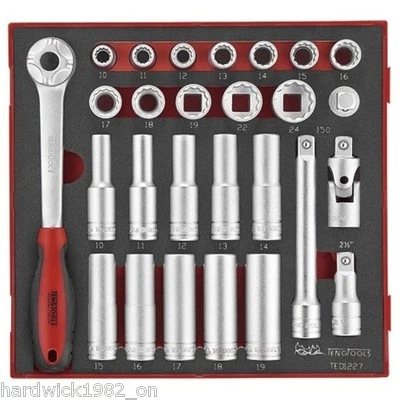 TENG TOOLS SET 27 PCE 1/2 DRIVE SOCKET SET 10mm - 24mm WITH STORAGE BOX - Image 1 of 3