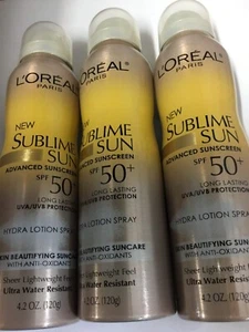 LOT OF 3 - L'Oreal Sublime Sun Body Lotion Spray SPF 50+, 4.2 Ounce NEW - Picture 1 of 4