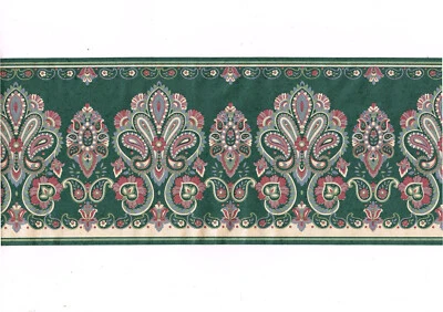 Papel de parede vitoriano flor paisley floral malva rosa reflexivo verde bronzeado borda - Imagem 1 de 4