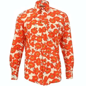 Loud Originals Bright Floral REGULAR FIT Mens Shirt Orange Retro Flower - Picture 1 of 4