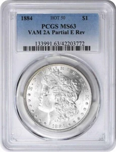 1884 Morgan Silver Dollar, TOP 50 PCGS MS 63 VAM 2A PARTIAL E REV, RARE COIN. - Picture 1 of 2