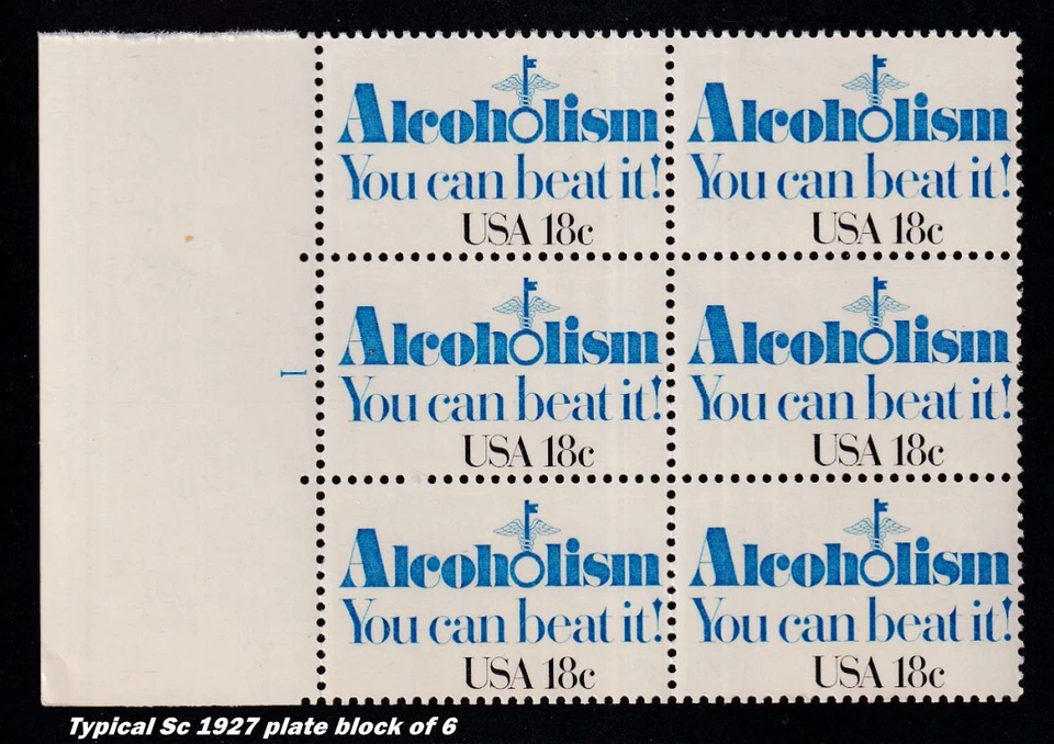 1981 Alcoholism Sc 1927 18c MNH premium floating plate block of 6 - Typical - Image 1 of 1