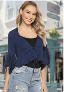 Irevial Womens Casual sheer 3/4 Sleeve bolero cardigans - Large - Picture 1 of 4