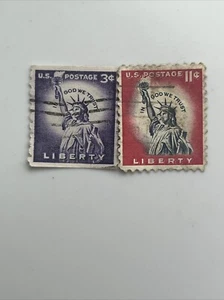 LIBERTY USED PURPLE 3 cent And RED 11 Cent Lady In God We Trust - Picture 1 of 4