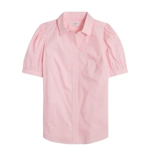 J Crew Top Damen Größe S Rosa Streifen Puffärmel Stretch Baumwollmischung Feminin - Bild 1 von 9