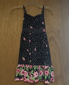 Blueberi Boulevard Girls Sz 10 Sundress Blk W White Polka Dots Pink Flowers - Picture 1 of 6