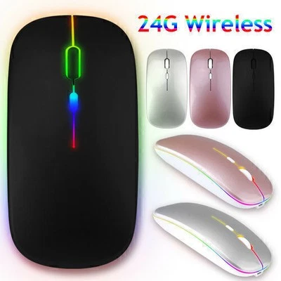 2.4GHz Wireless Optical Mouse USB Rechargeable RGB Cordless Mice For PC Laptop - Image 1 of 4