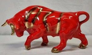 MCM Ceramic Bull Red And Gold Gilt 15" HUGE! Charging Fighting Bull Unique! - Picture 1 of 12