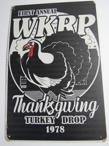 New 12" x 8" WKRP Cincinnati Thanksgiving Turkey Drop Metal Sign Free Shipping - Picture 1 of 3