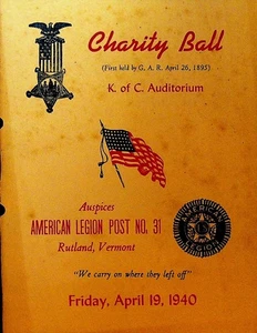 Charity Ball Program American Legion Post 31 Rutland Vermont April 1940 - Picture 1 of 7