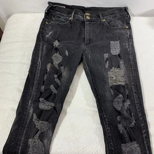 True Religion Halle Mid Rise donna super skinny effetto invecchiato taglia 30 nero - Foto 1 di 6