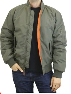 Chaqueta Bomber Spire By Galaxy Para Hombres Oliva Sólida Talla Mediana Cremallera Completa - Imagen 1 de 4