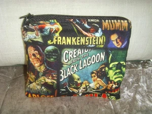NEW MADE IN MONSTER FRANKENSTEIN PRINT ZIP COIN PURSE 13cms x 11cms - Picture 1 of 4