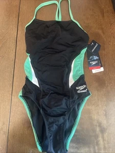 Speedo Women's Swimsuit One Piece Endurance+ Flyback Block Green Black 24 XXS - Picture 1 of 7