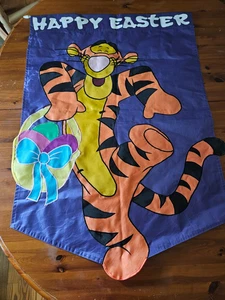 Tigger Happy Easter Garden House Flag Banner 41x28" Embroidery Accents - Picture 1 of 2
