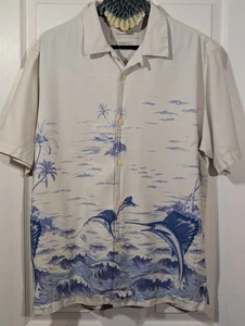 Tommy Bahama Shirt Silk Men’s Size L Beige Original Fit Santiago Sailfish Camp - Picture 1 of 13