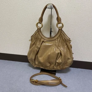 Miu Miu Handbag, 2-Way Shoulder Bag, Leather, Beige - Picture 1 of 13