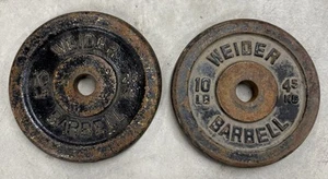 VTG 2-10 Lb Standard Size Weight Plates WEIDER BARBELL 1” Inch Hole Old School - Picture 1 of 2