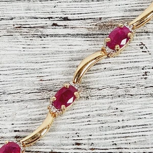 Vintage 14K Yellow Gold Ruby Diamond Tennis Bracelet 6.75" Stack Staple Classic - Picture 1 of 7