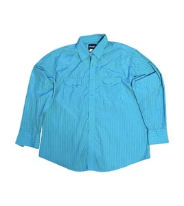 Vintage 90s Wrangler Men's Teal Pearl Snap Stripe Rodeo Western Shirt Size 2XL - Picture 1 of 9