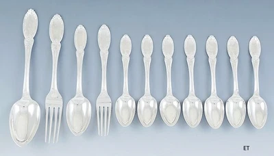 Antique 11 Mid 1800s Tiffany Young Ellis Sterling Silver Spoon Fork Flatware Set - Image 1 of 4