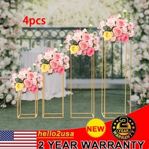 Estante rectangular para mesa de boda centros de mesa decoración metal dorado soporte para flores - Imagen 1 de 24