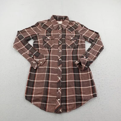 True Religion рубашка платье женщин большой коричневый клетку фланель Western жемчуг Snap - Изображение 1 из 4
