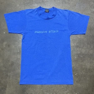 Vintage 90s Massive Attack Blue Electronic Band Music T-Shirt 1990s - Picture 1 of 4