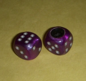 Pair of PURPLE Metalic Swirl DICE Valve-Stem Caps fit All Tires - Picture 1 of 3