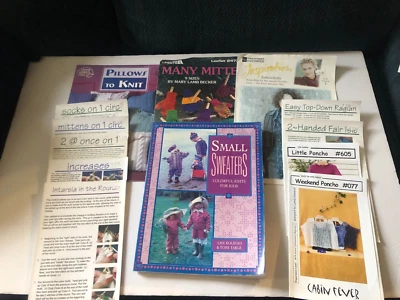 Large Lot of New Knitting Patterns Leaflets & Books Mittens Pillows Circ Sweater - Image 1 of 4
