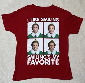 BUDDY THE ELF Red Christmas T-shirt Youth Size Medium I Like Smiling My Favorite - Picture 1 of 5