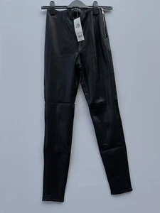 Miss Selfridge Black Faux Leather Skinny Trousers Size UK 4 Bnwt - Picture 1 of 4