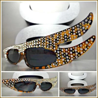 Unique Funky RETRO Style SUN GLASSES Tortoise Frame Bling Crystals Rhinestones - Image 1 of 4