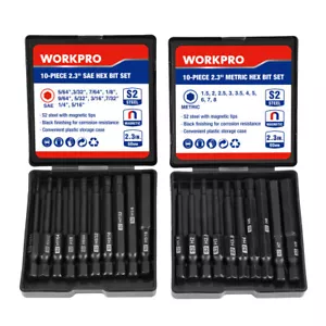 WORKPRO 20PC Magnetic Hex Head Allen Wrench Drill Bit Set Metric SAE Hex Bit Set - Picture 1 of 10